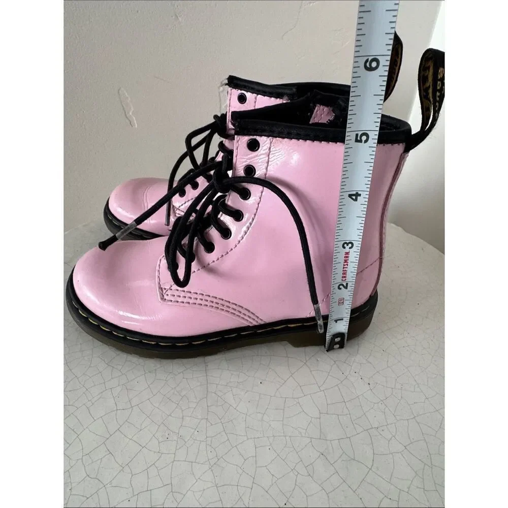 Dr. Martens 1460 Toddler Pink Patent Lace-Up Ankle Boots Side Zipper Size 10 EUC